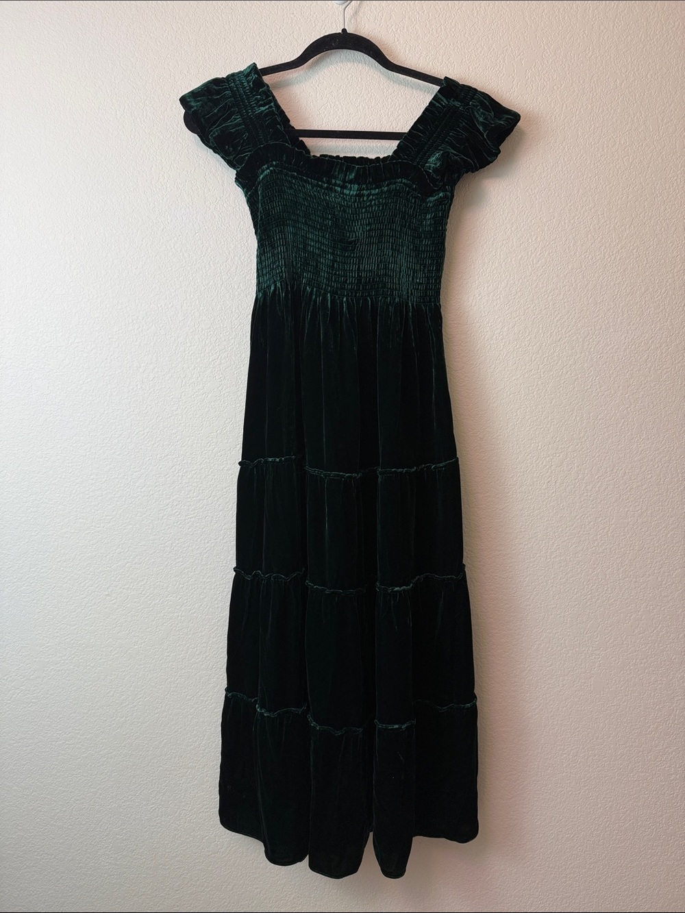 Hill House The‎ Ellie Nap Dress Emerald Velvet Tiered Midi Dress Size XS